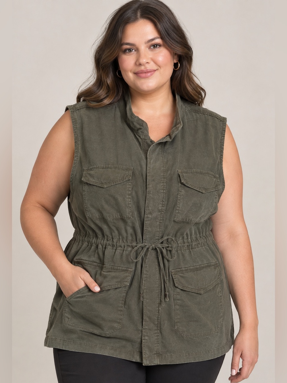 Mossimo Supply Co. Olive Utility Drawstring Waist Vest Size XXL